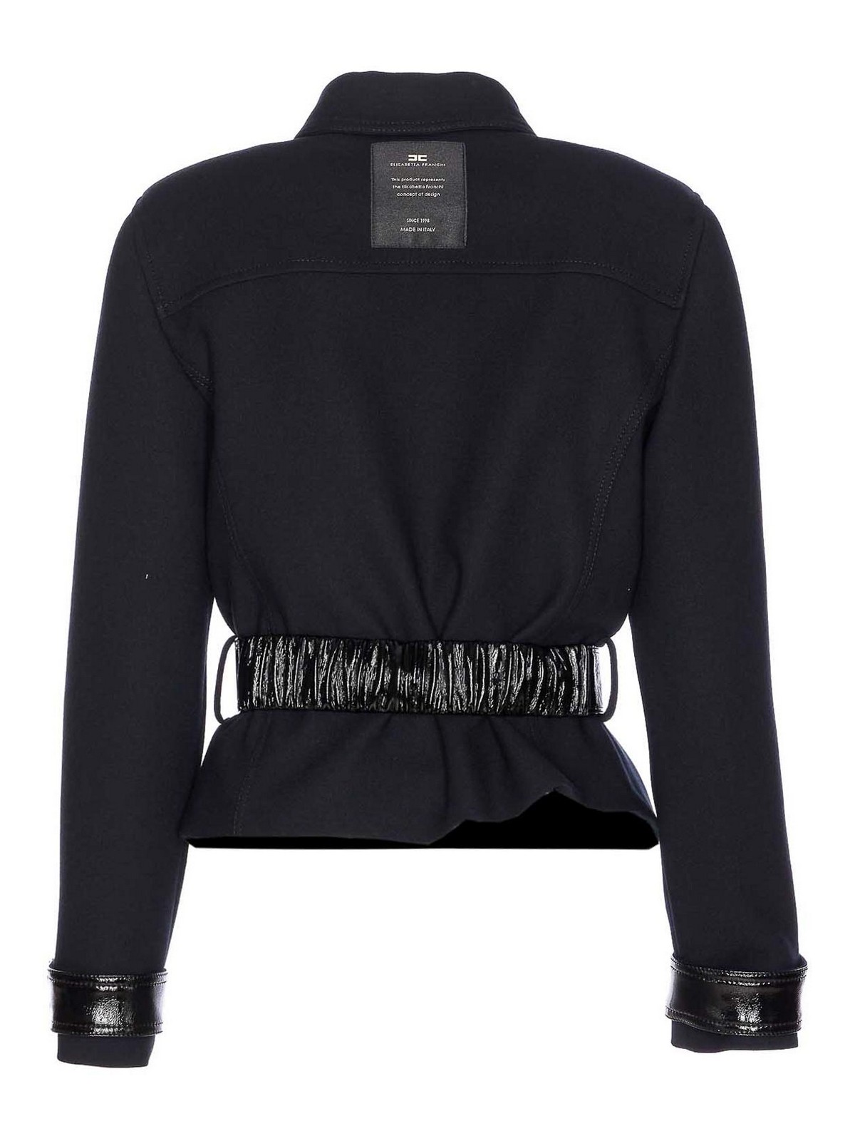 Elisabetta Franchi Belted Fitted Jacket With Glossy Accents In Black