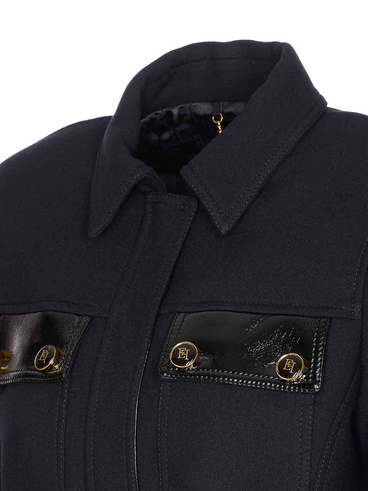 Elisabetta Franchi Belted Fitted Jacket With Glossy Accents In Black