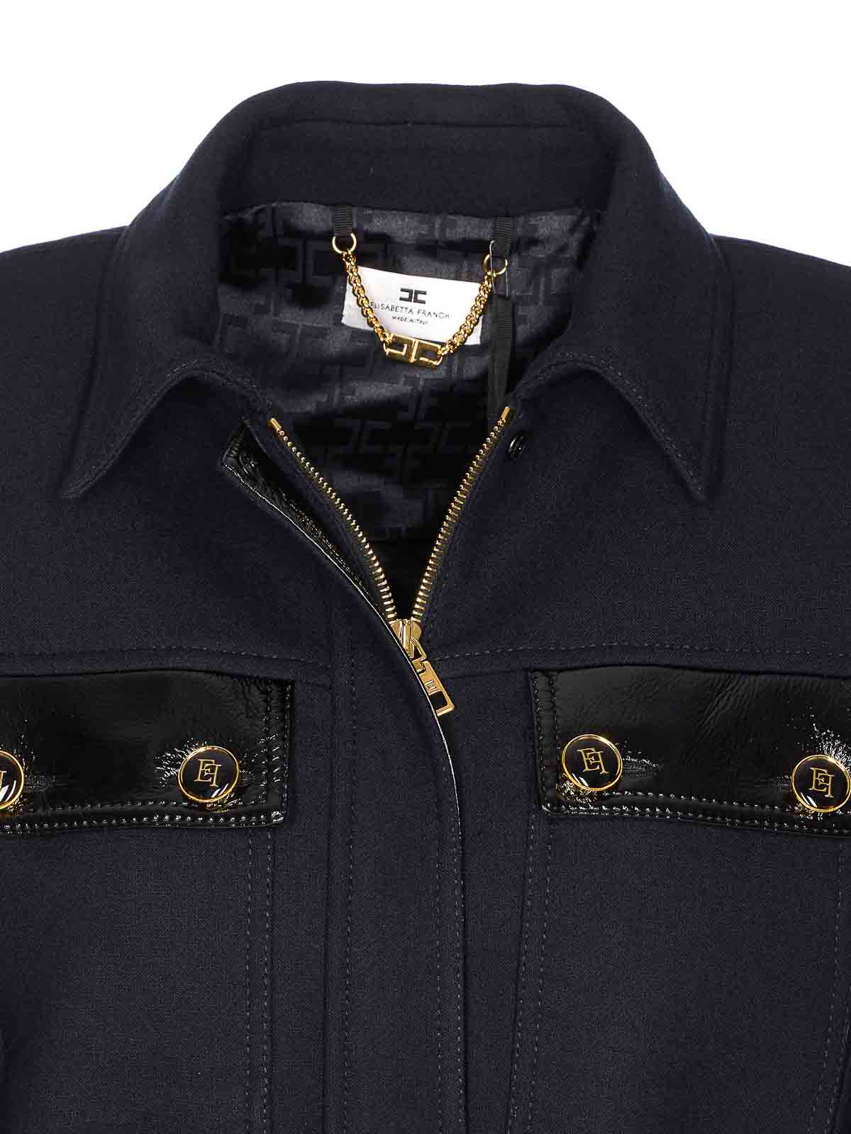 Elisabetta Franchi Belted Fitted Jacket With Glossy Accents In Black
