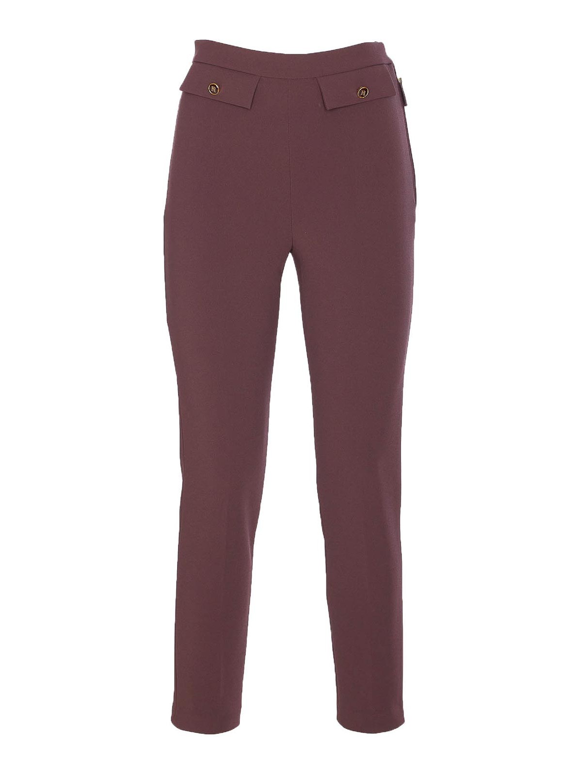 Elisabetta Franchi Tailored Brown Pants With High Waist And Polished Accents In Multi