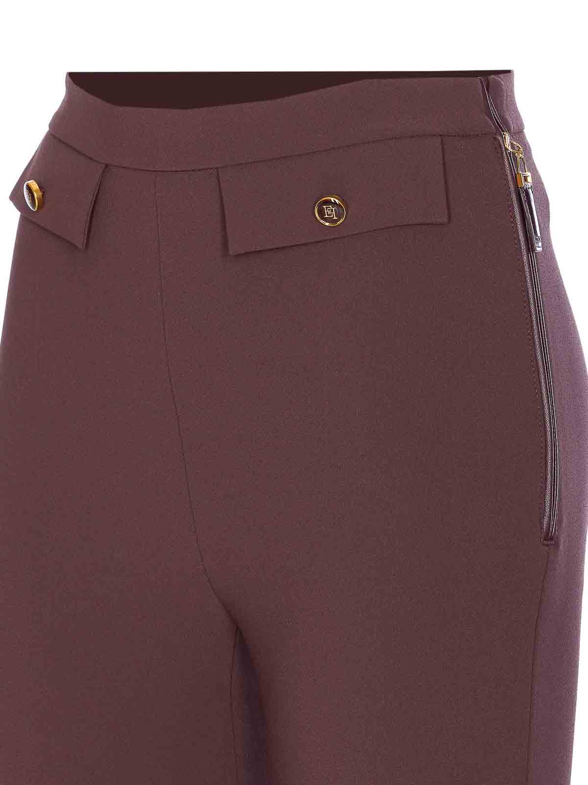 Elisabetta Franchi Tailored Brown Pants With High Waist And Polished Accents In Multi