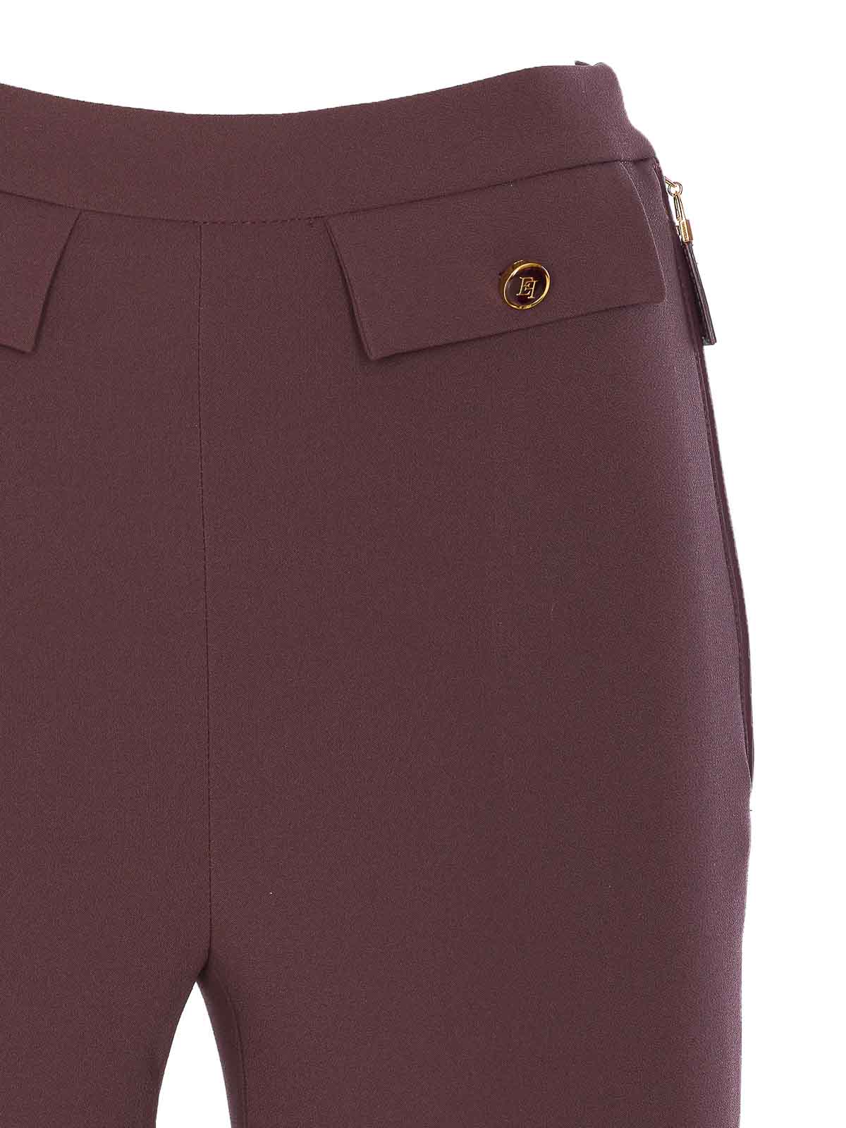 Elisabetta Franchi Tailored Brown Pants With High Waist And Polished Accents In Multi