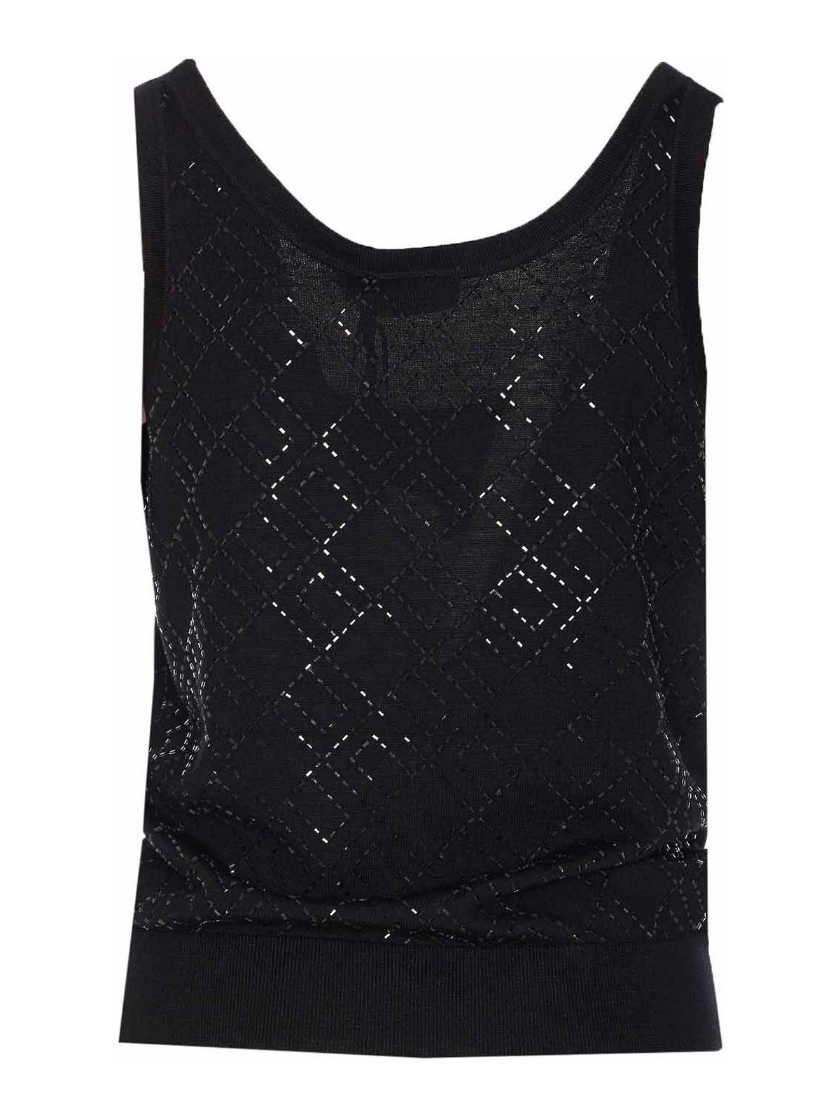 Elisabetta Franchi Glitter Geometric Knit Scoop Ribbed Top In Black