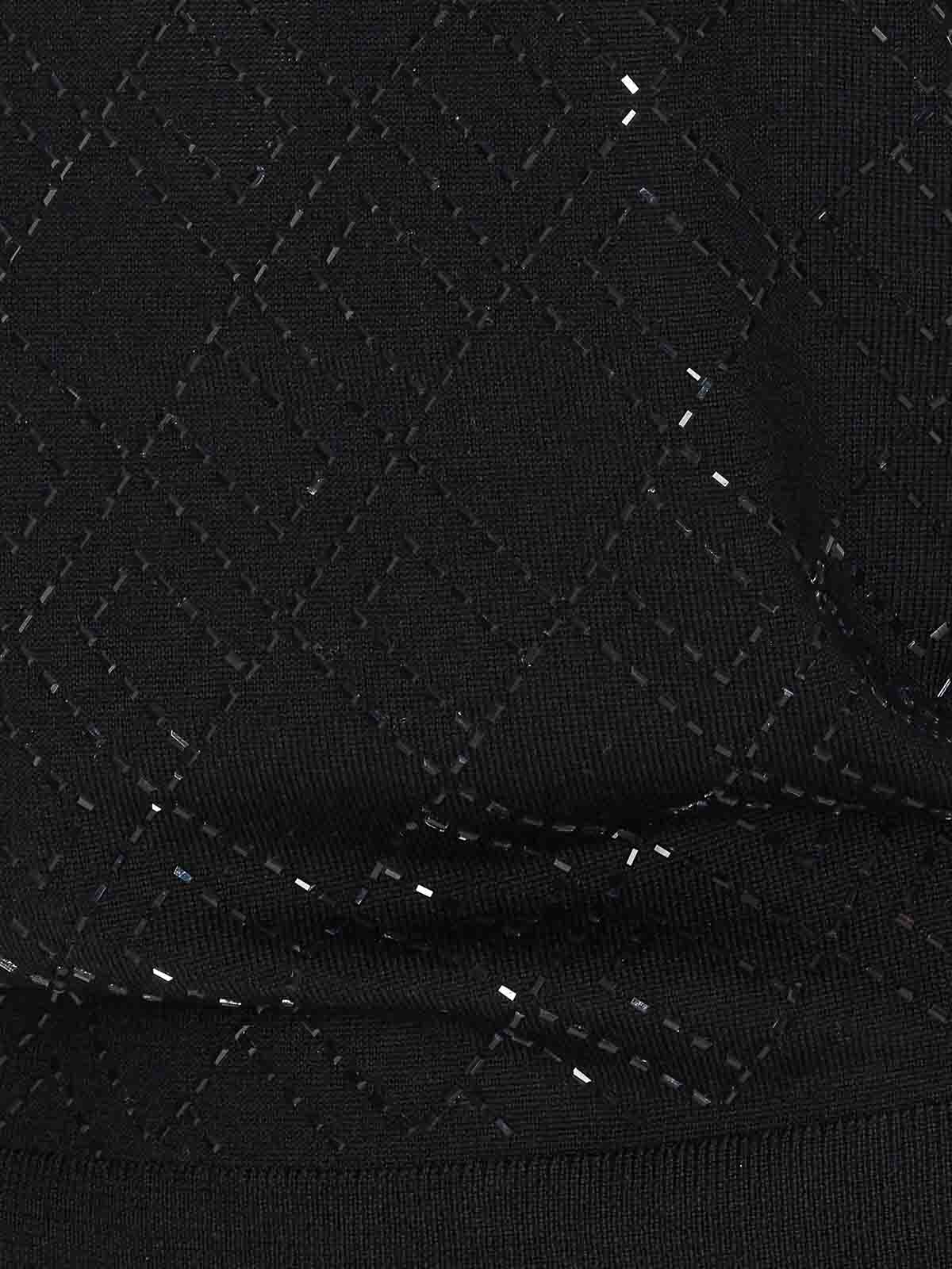 Elisabetta Franchi Glitter Geometric Knit Scoop Ribbed Top In Black