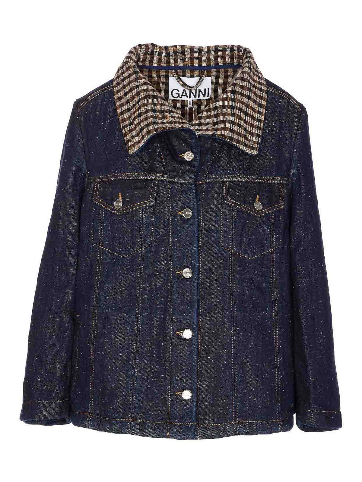 Ganni Dark Blue Neppy Denim Jacket In Blue