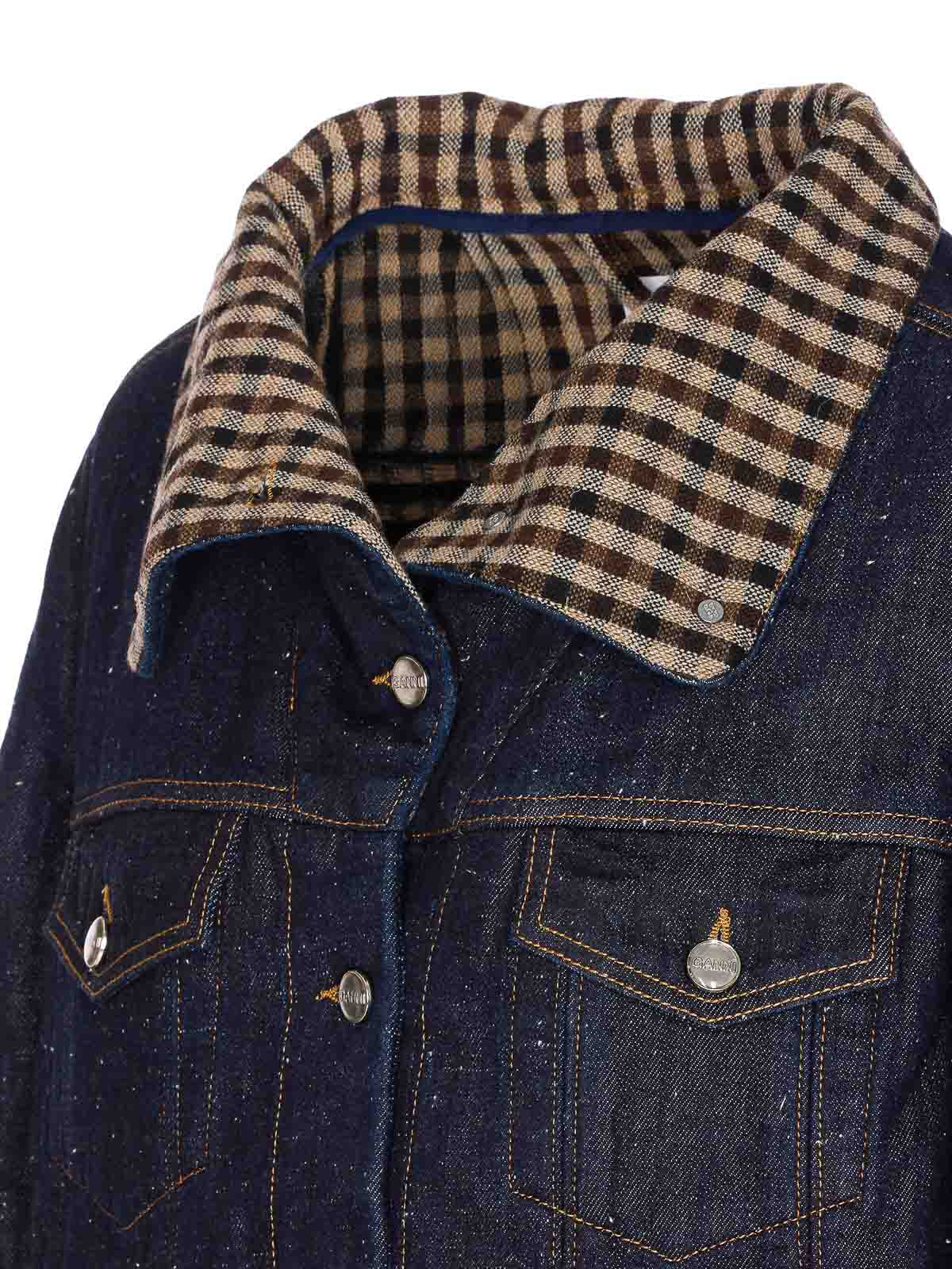 Ganni Dark Blue Neppy Denim Jacket In Blue