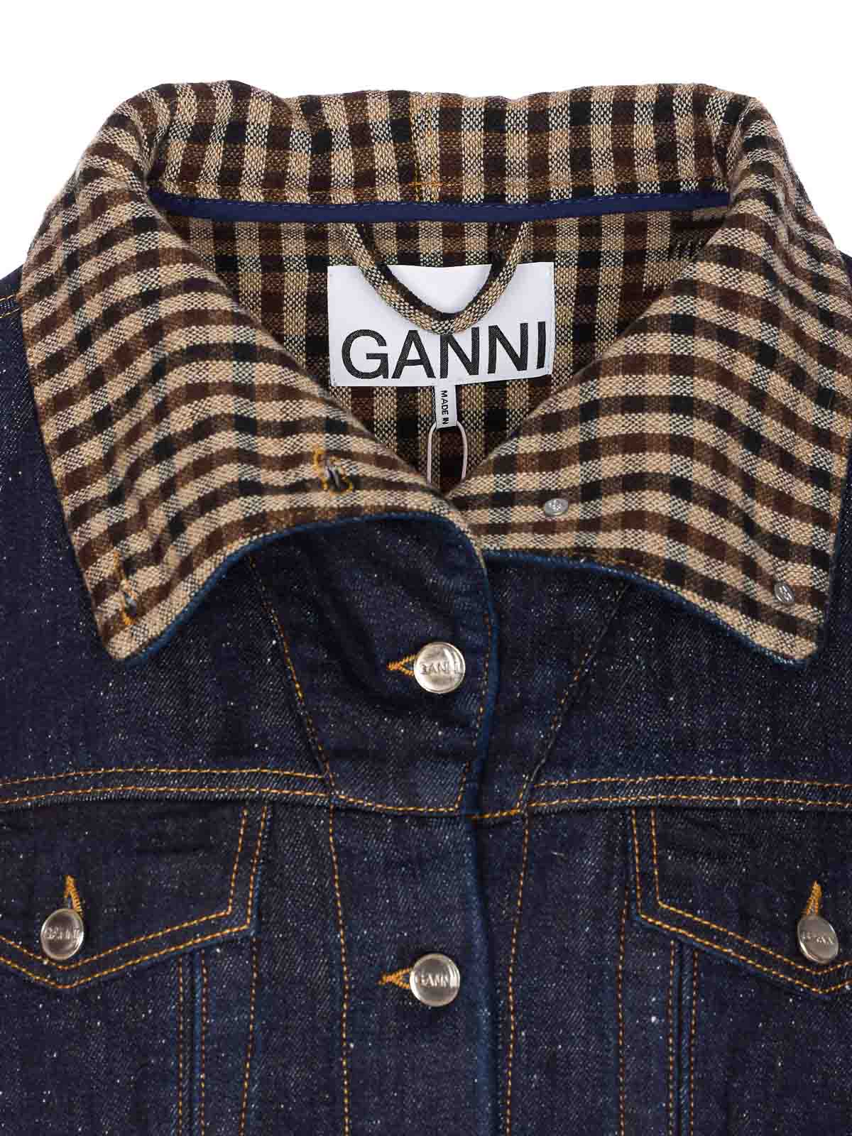 Ganni Dark Blue Neppy Denim Jacket In Blue