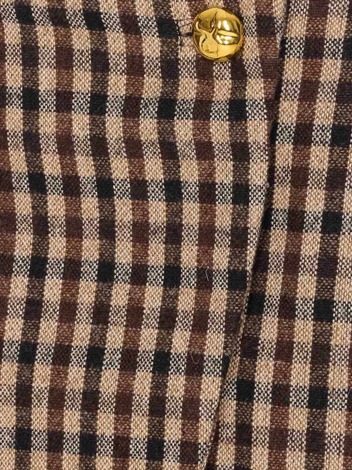 Ganni Plaid Wool Miniskirt In Brown