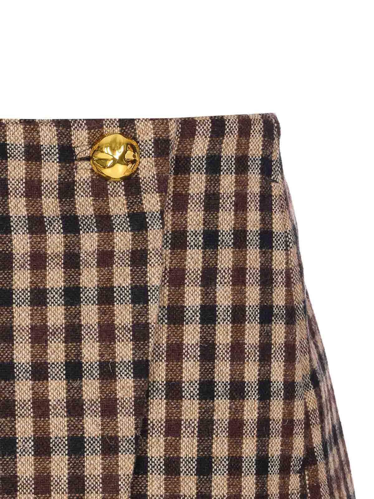 Ganni Plaid Wool Miniskirt In Brown