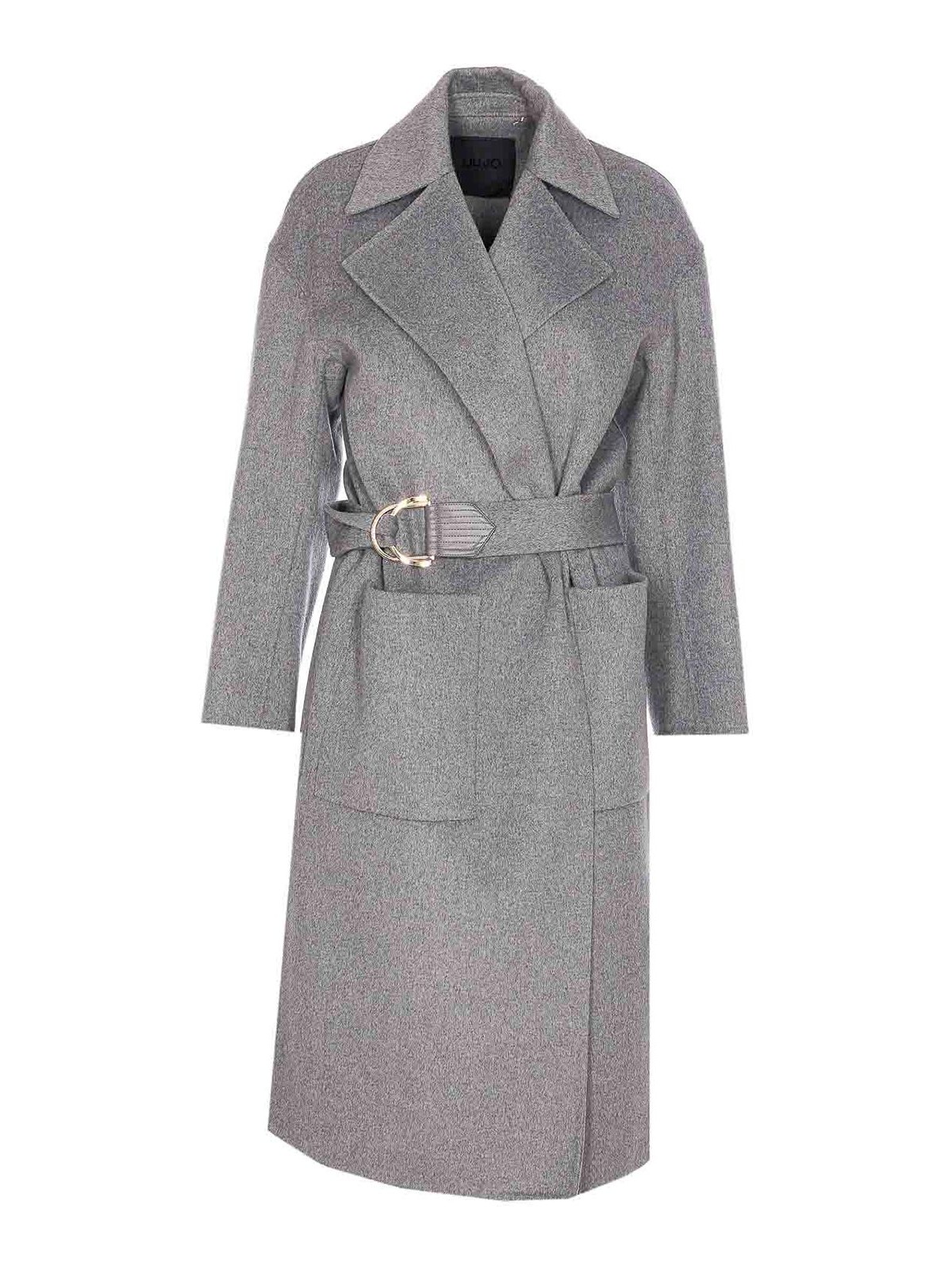Liu •jo Grey Coat With Belt Closure On Waist In Gray