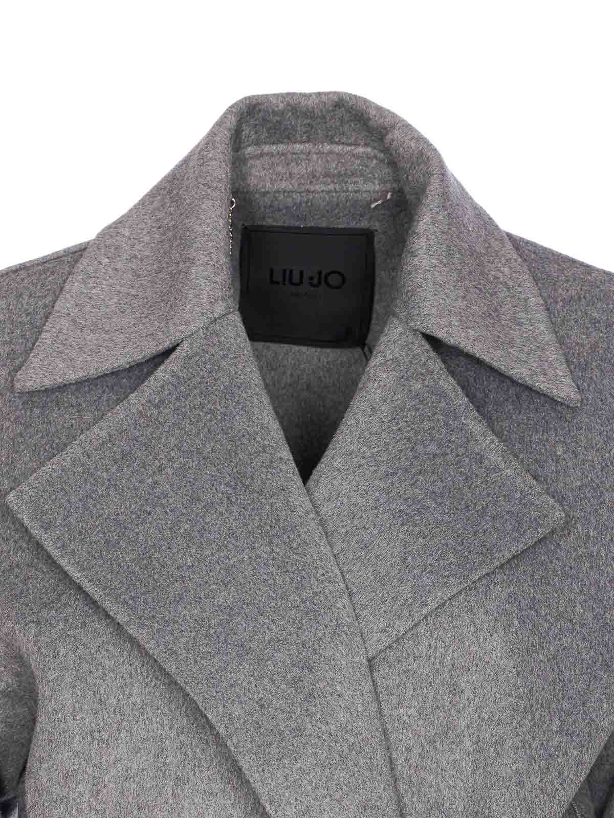 Liu •jo Grey Coat With Belt Closure On Waist In Gray