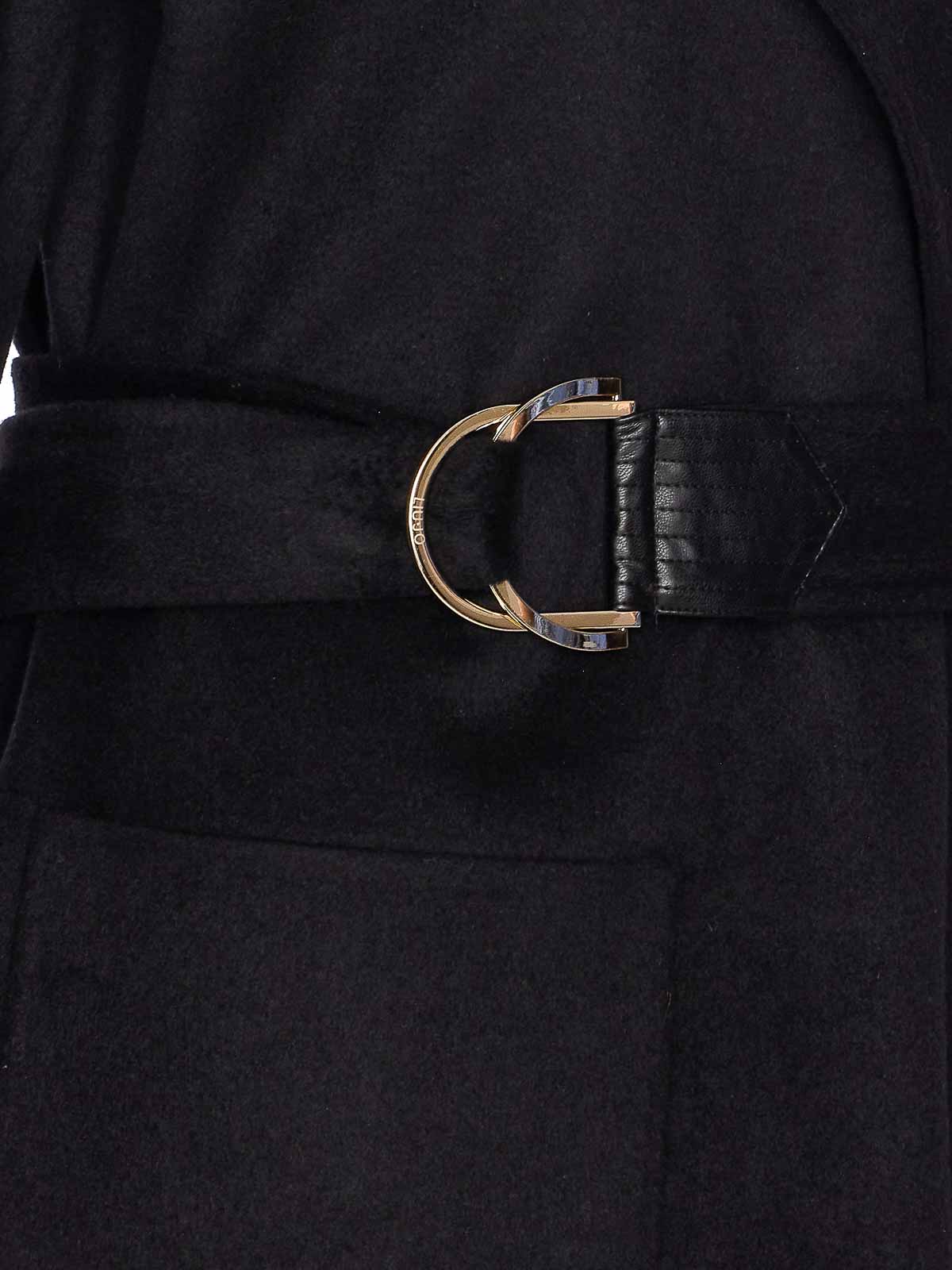 Liu •jo Knee-length Coat With Classic Lapel And Distinctive Buckle Detail In Black