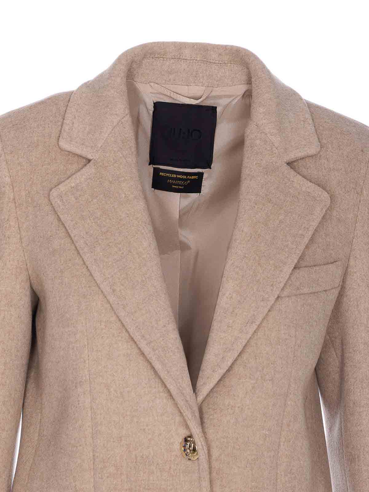 Liu •jo Long Sleeve V-neck Coat With Notch Lapel In Nude