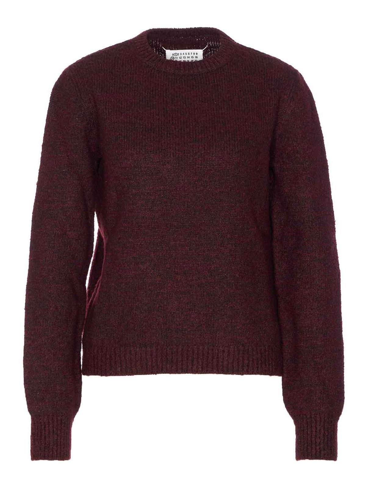 Maison Margiela Dropped Shoulder Burgundy Wool Sweater With Ribbed Details In Burgundy