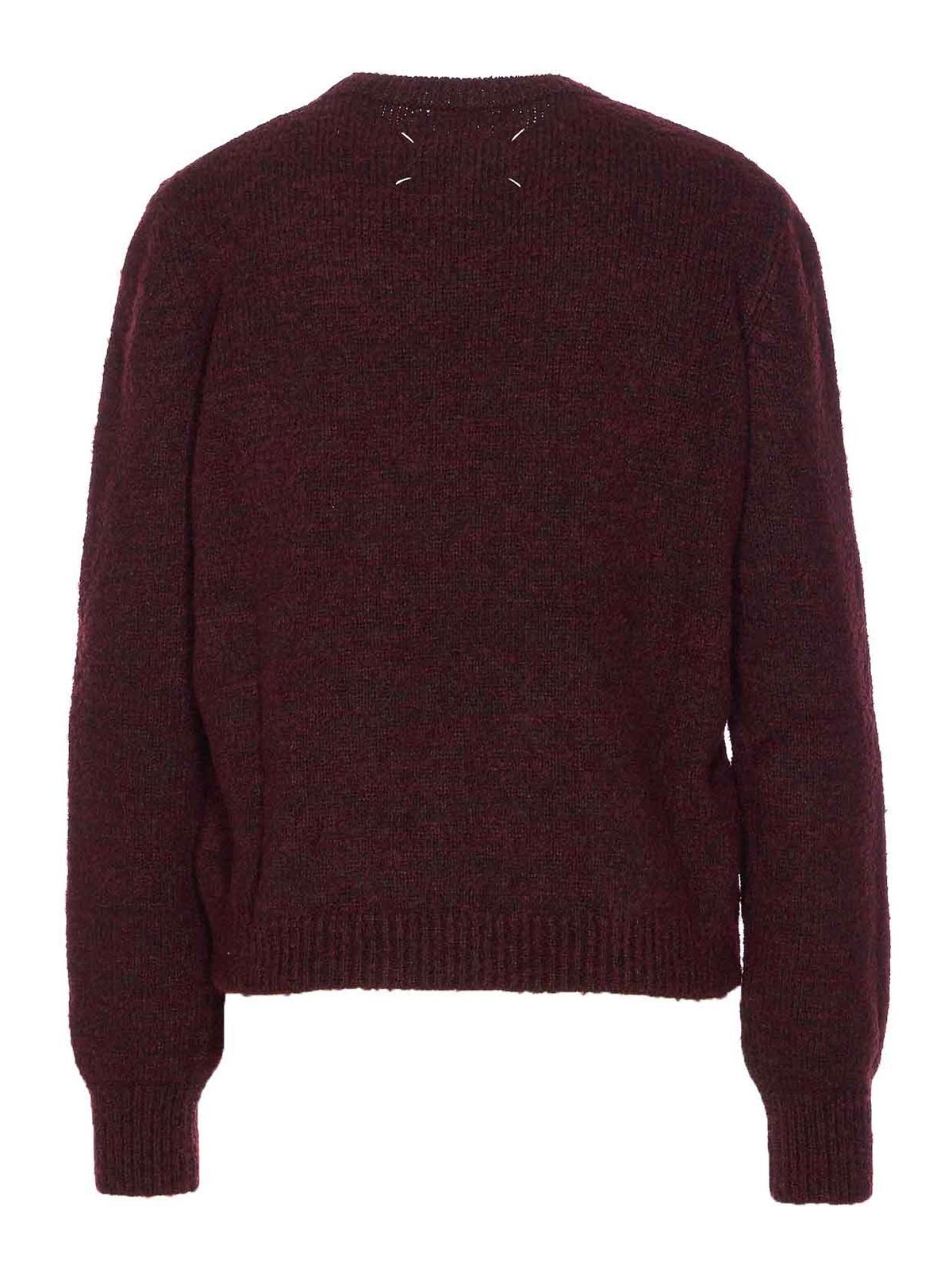 Maison Margiela Dropped Shoulder Burgundy Wool Sweater With Ribbed Details In Burgundy