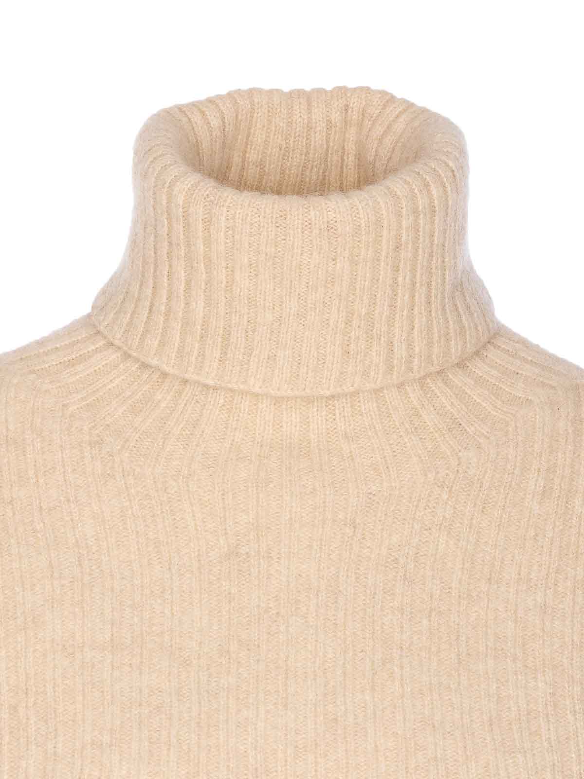 Uma Wang High Neck Turtleneck Knitwear With Distressed Ribbed Texture In Nude