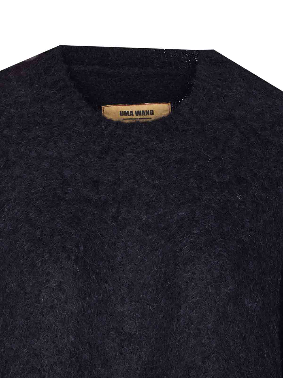 Uma Wang Crewneck Textured Fabric Long Sleeves Sweater In Blue
