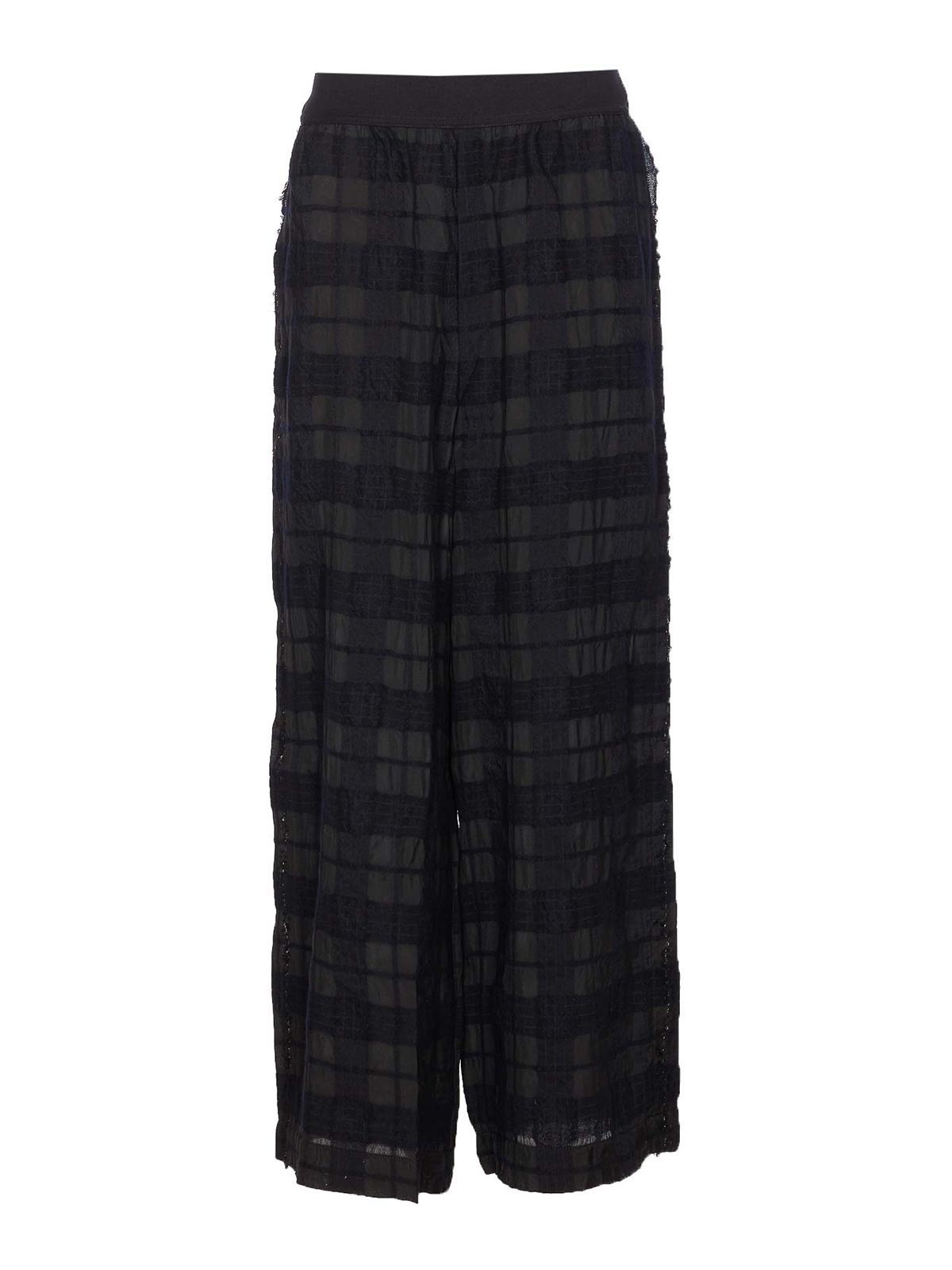 Uma Wang Flared Trousers With Sheer Overlay And Textured Fabric In Black