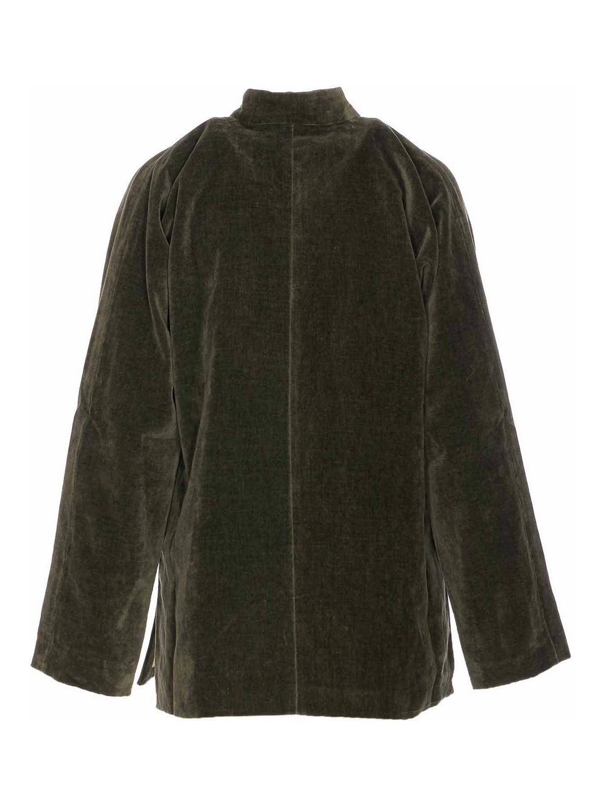 Uma Wang Velvet Texture High Collar Jacket With Button Detailing In Green