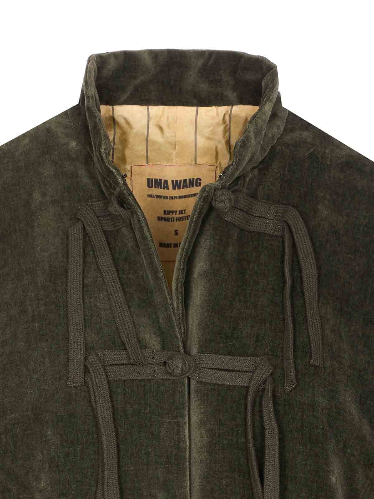 Uma Wang Velvet Texture High Collar Jacket With Button Detailing In Green