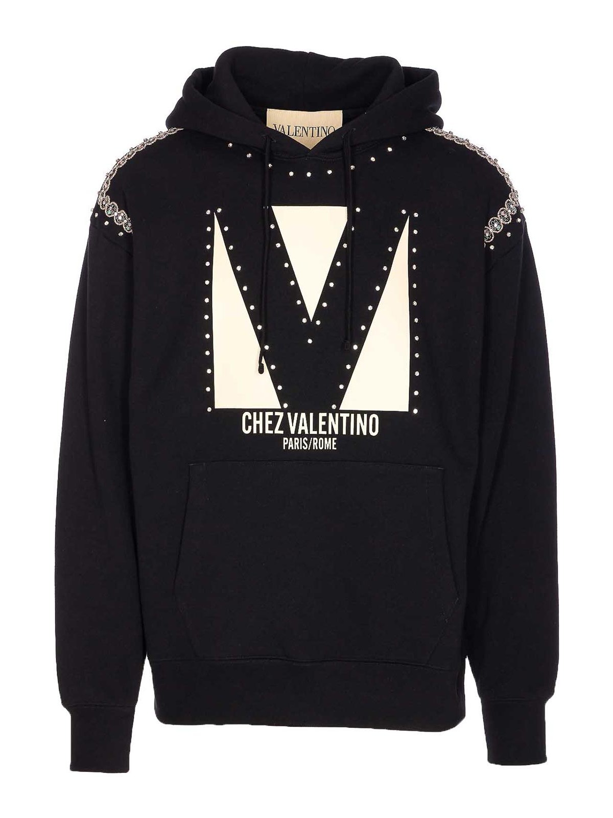 Valentino Crystal Embellished Hoodie With Embroidered Graphic In Black