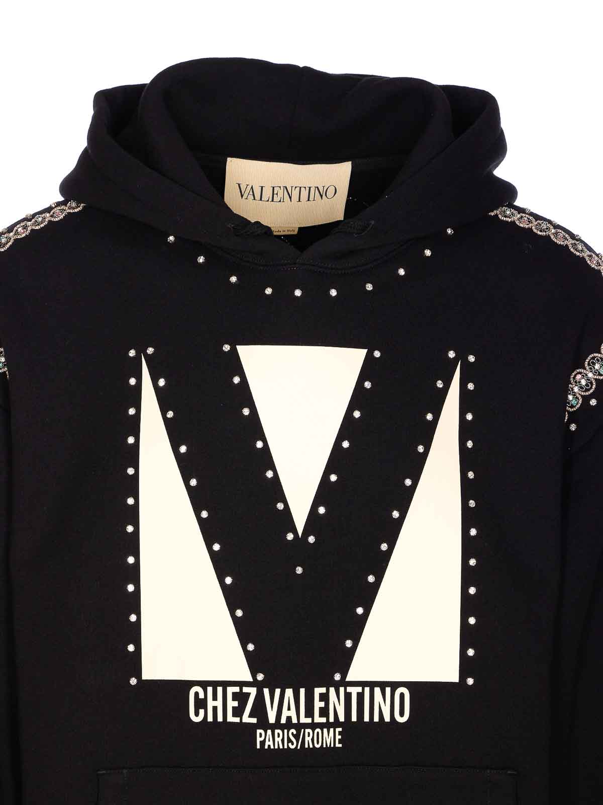Valentino Crystal Embellished Hoodie With Embroidered Graphic In Black