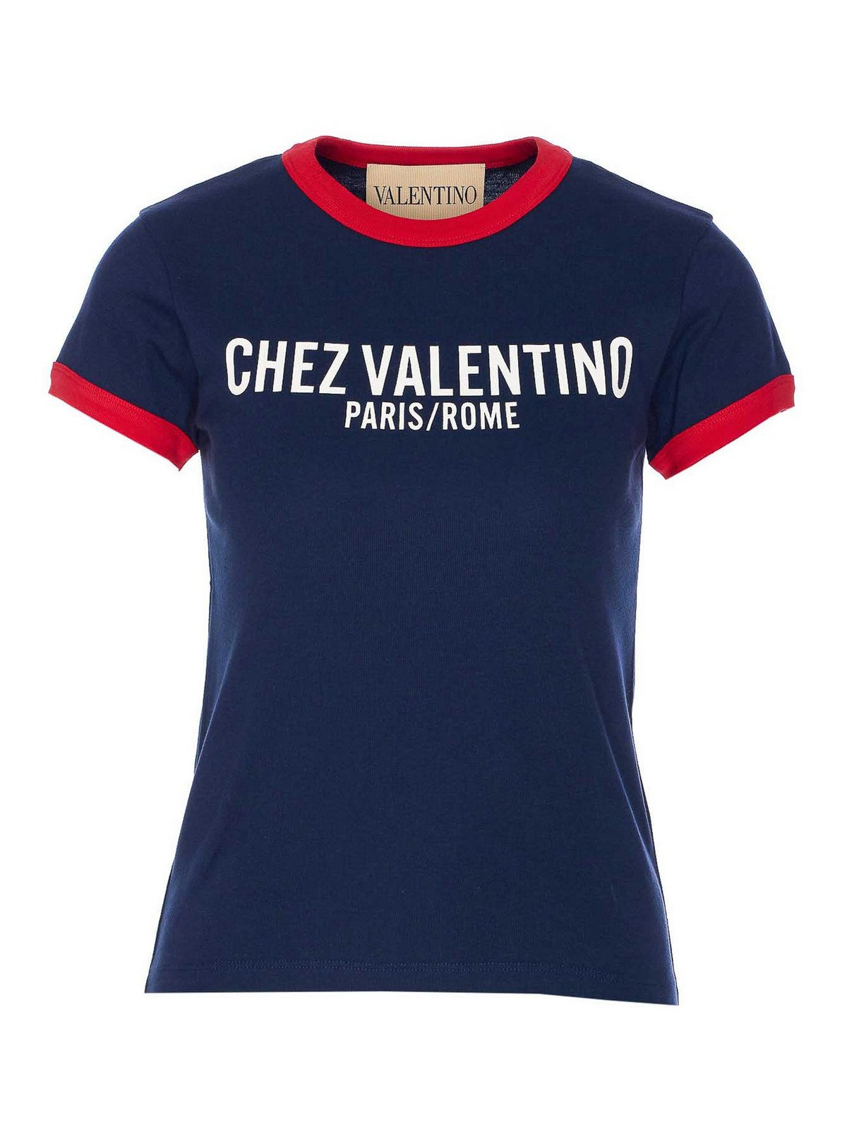 Valentino Fitted T-shirt With Contrasting Red Trimlettering In Blue