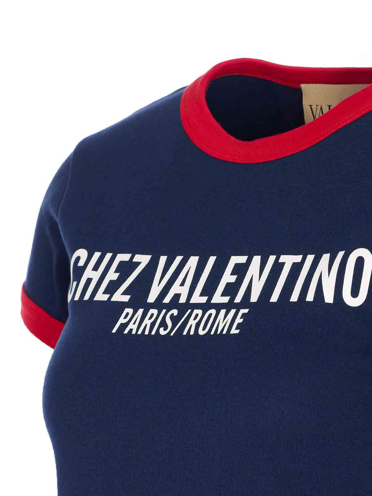 Valentino Fitted T-shirt With Contrasting Red Trimlettering In Blue