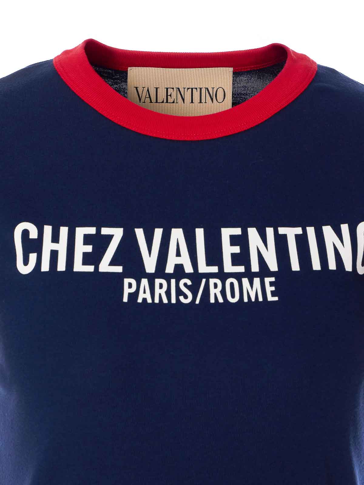 Valentino Fitted T-shirt With Contrasting Red Trimlettering In Blue
