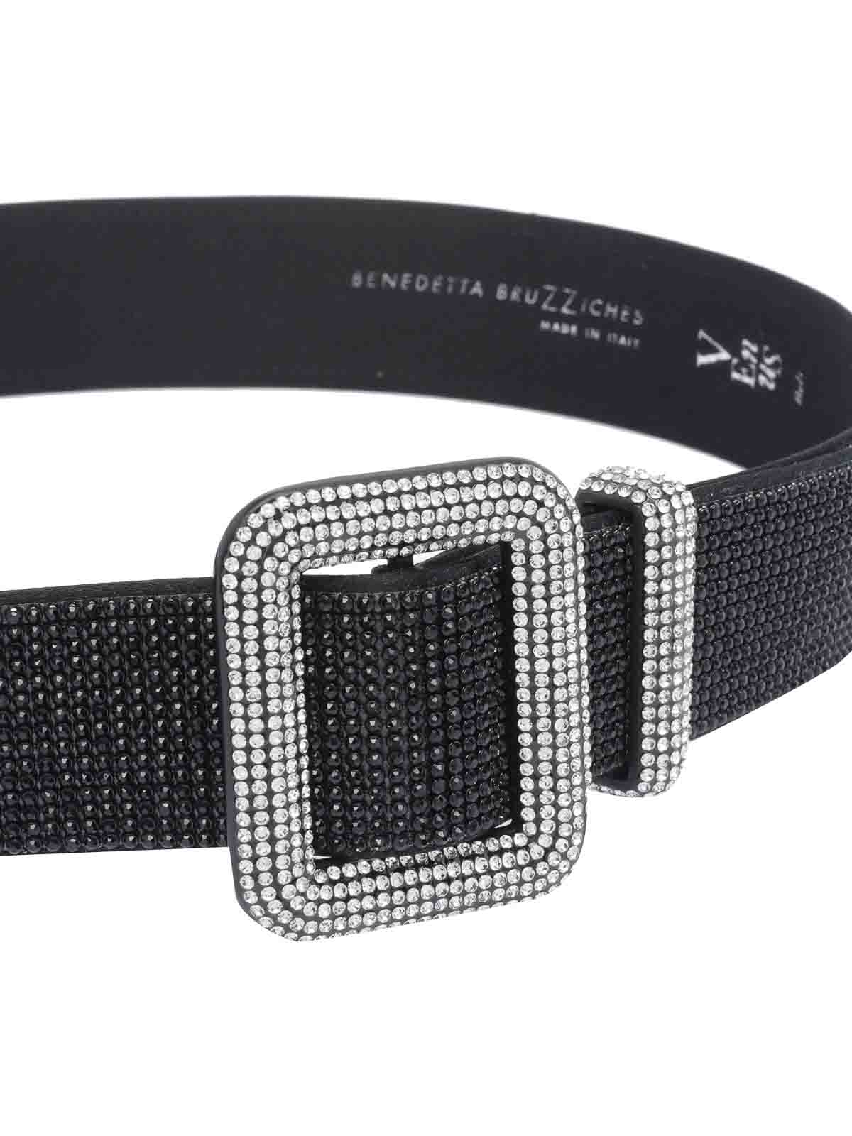 Benedetta Bruzziches Crystal Embellished Adjustable Textured Belt In Black