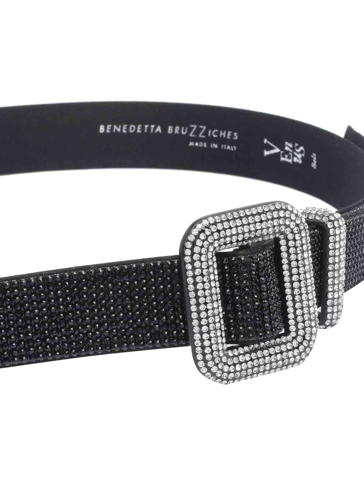Benedetta Bruzziches Crystal Embellished Adjustable Textured Belt In Black