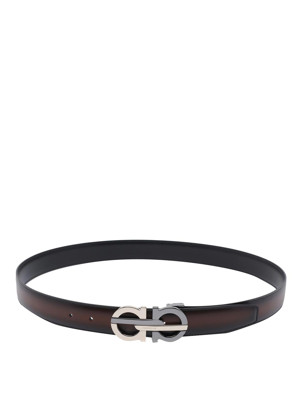 Ferragamo Men Gancini Adjustable And Reversible Belt In Black