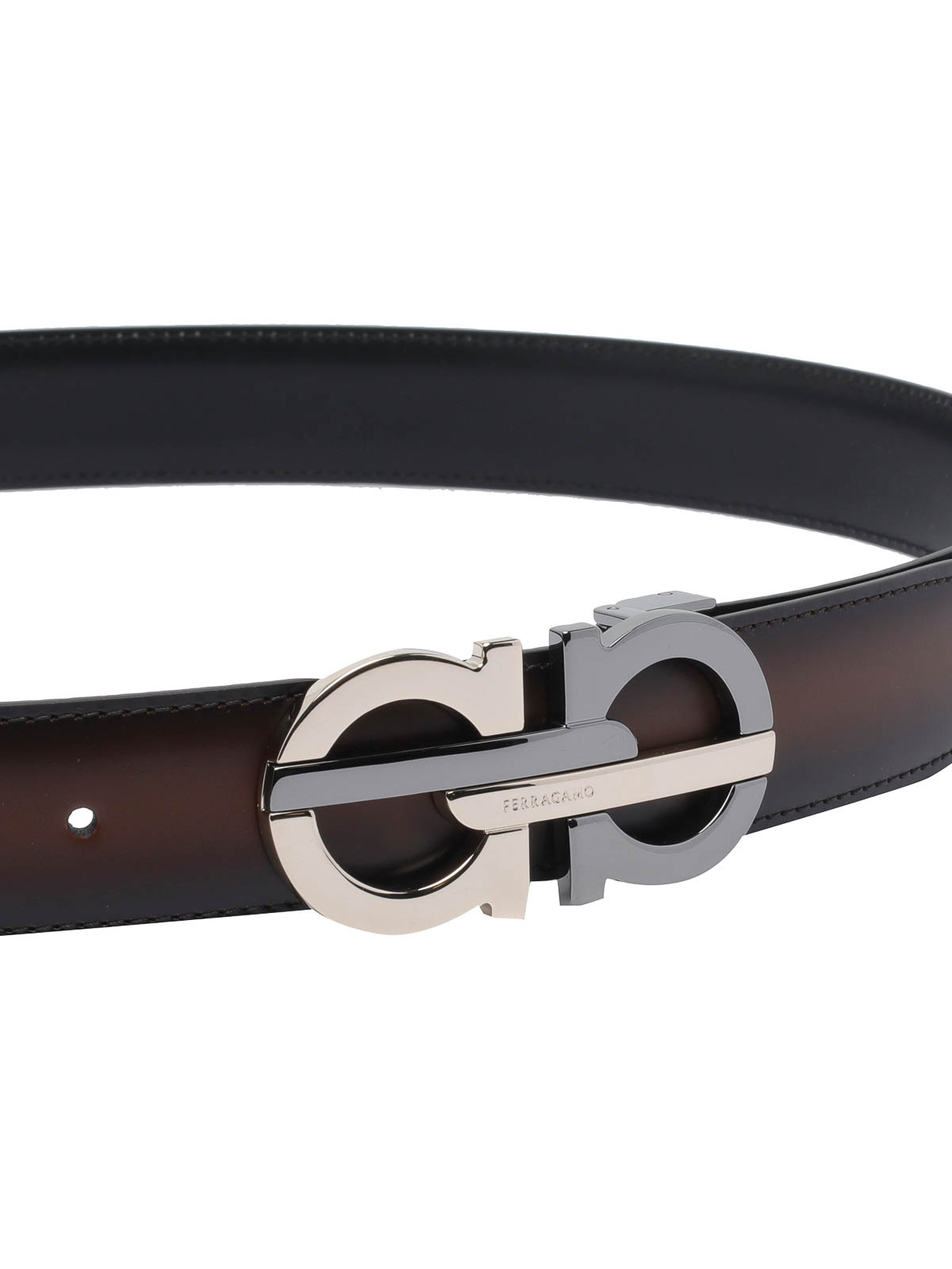Ferragamo Men Gancini Adjustable And Reversible Belt In Black