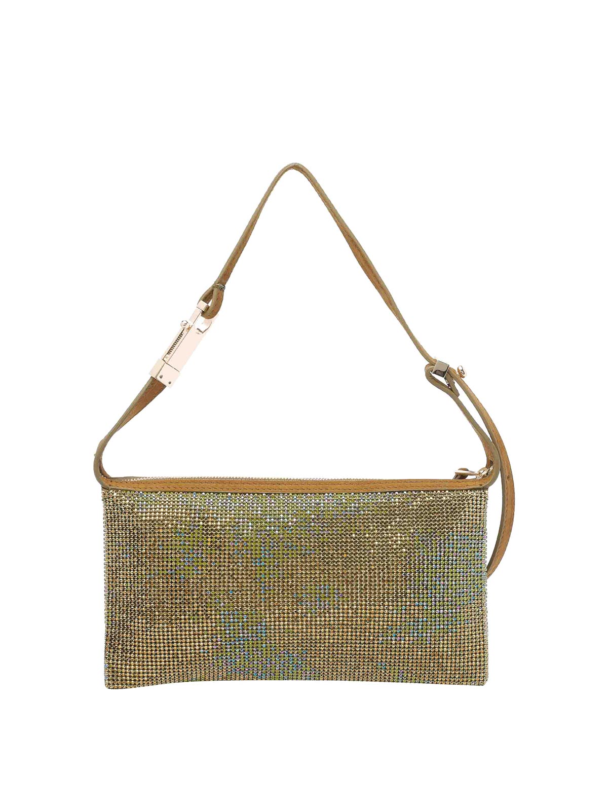 Benedetta Bruzziches Metallic Rectangular Shoulder Bag With Adjustable Strap In Green