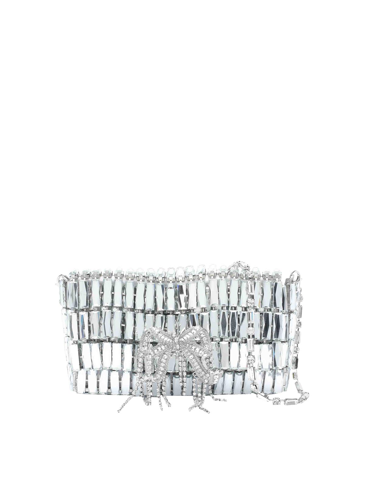 Self-portrait Silver Mini Crystals Bow Shoulder Bag In Silver