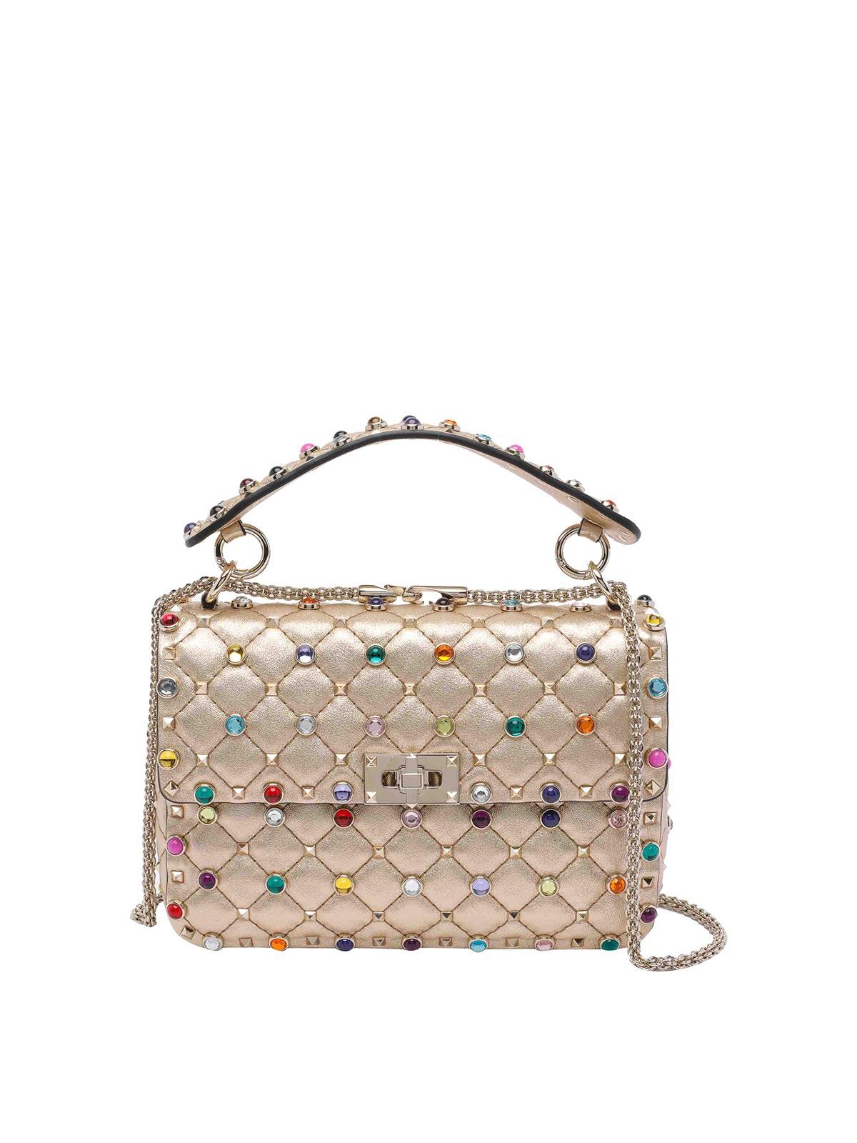 Valentino Quilted Studs Shoulder Bag With Adaptable Strap In Gold