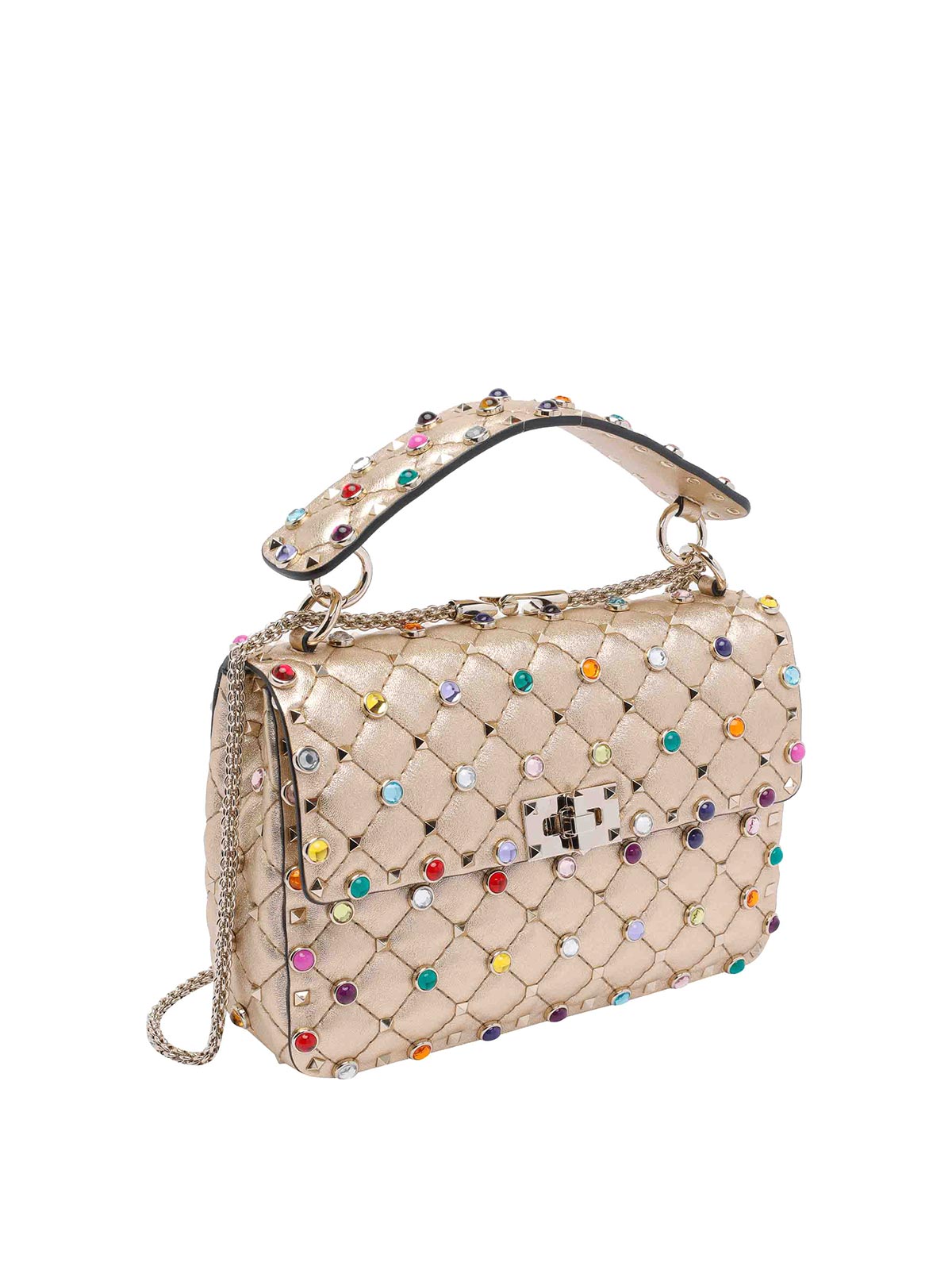 Valentino Quilted Studs Shoulder Bag With Adaptable Strap In Gold