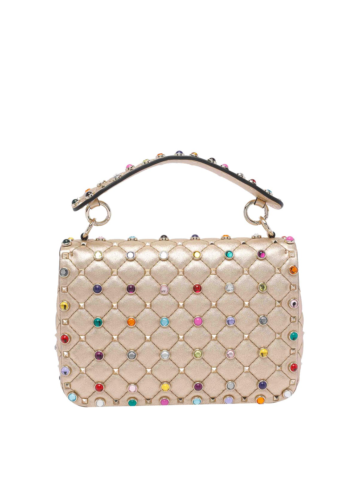 Valentino Quilted Studs Shoulder Bag With Adaptable Strap In Gold