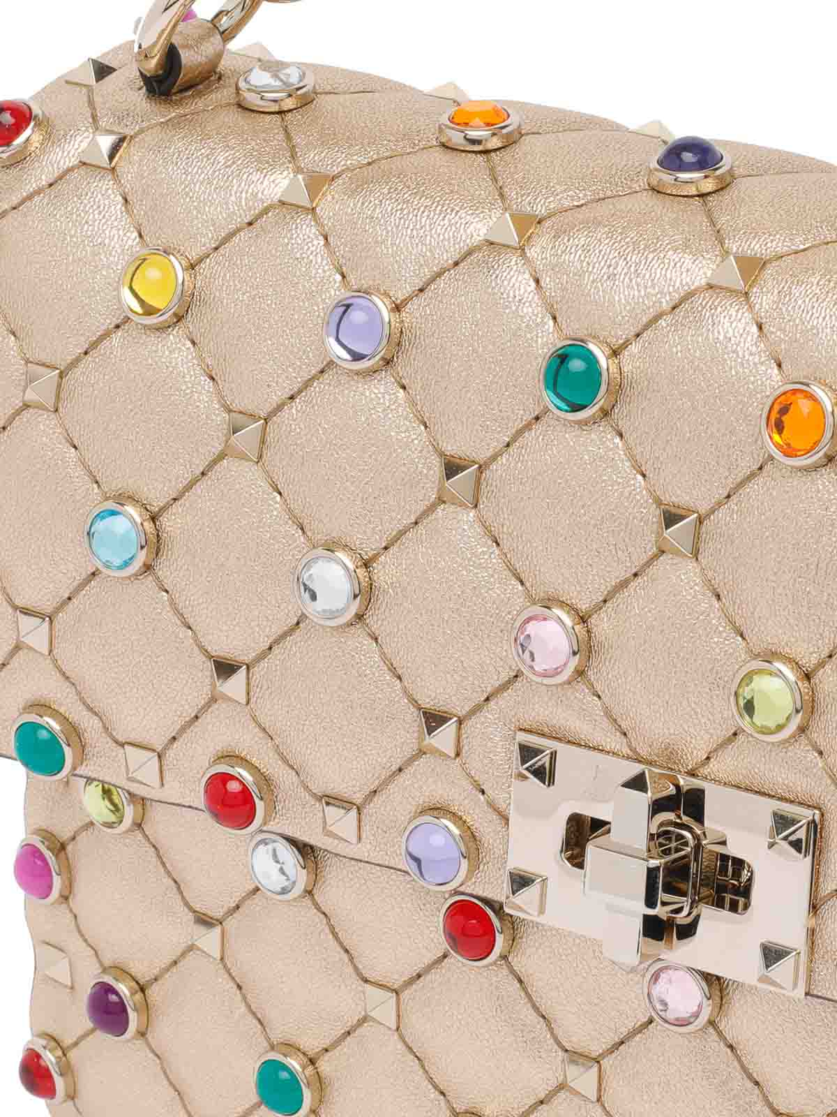 Valentino Quilted Studs Shoulder Bag With Adaptable Strap In Gold