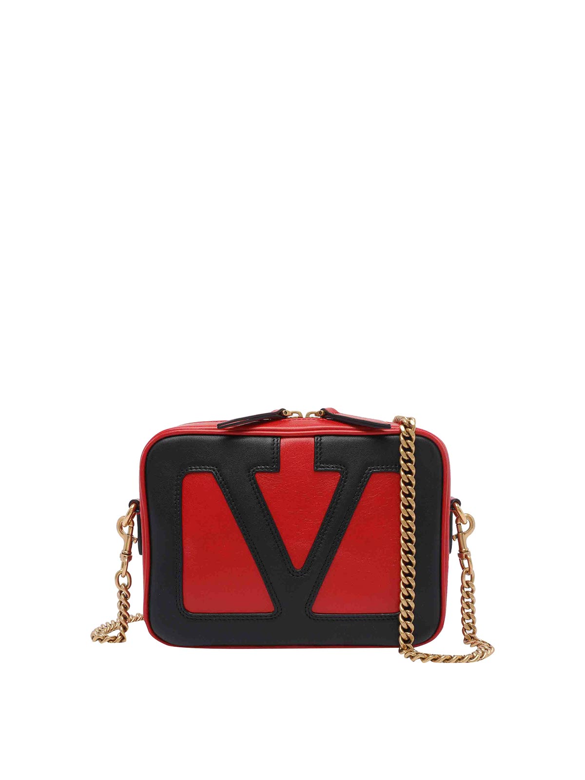 Valentino Viva Superstar Two-tone Leather Shoulder Bag In Red