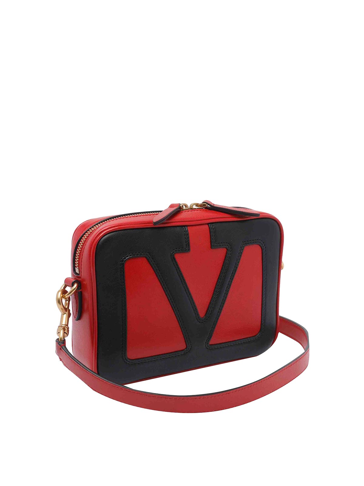Valentino Viva Superstar Two-tone Leather Shoulder Bag In Red