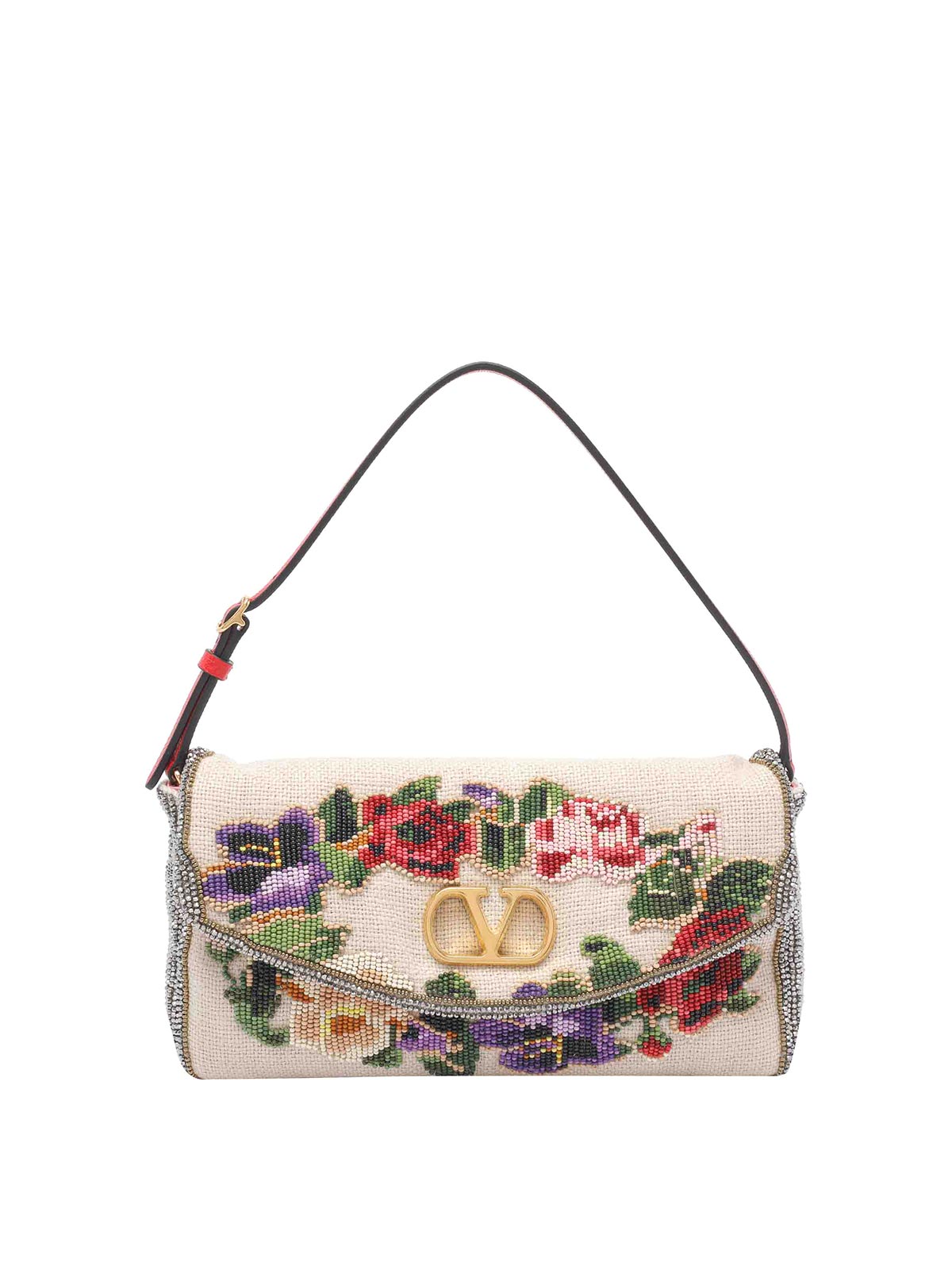 Valentino Small Vain Soft Shoulder Bag Embroidered In Sand