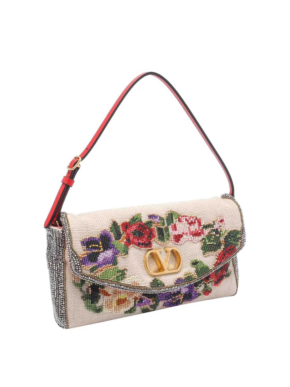 Valentino Small Vain Soft Shoulder Bag Embroidered In Sand