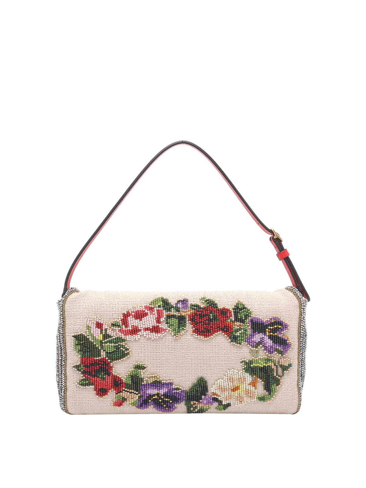 Valentino Small Vain Soft Shoulder Bag Embroidered In Sand