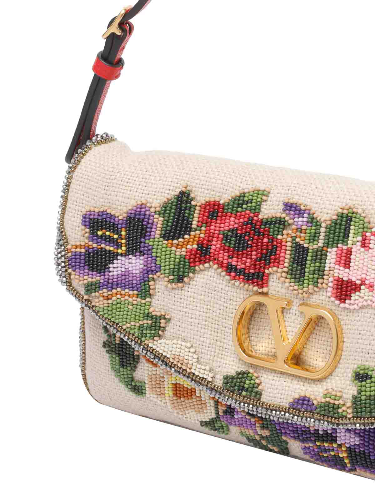 Valentino Small Vain Soft Shoulder Bag Embroidered In Sand
