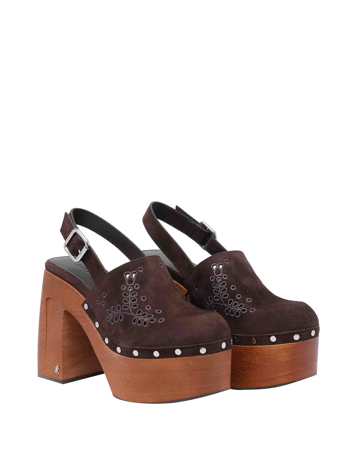 Jimmy Choo Alida 135 Embroidered Studded Suede Platform Clogs In Brown