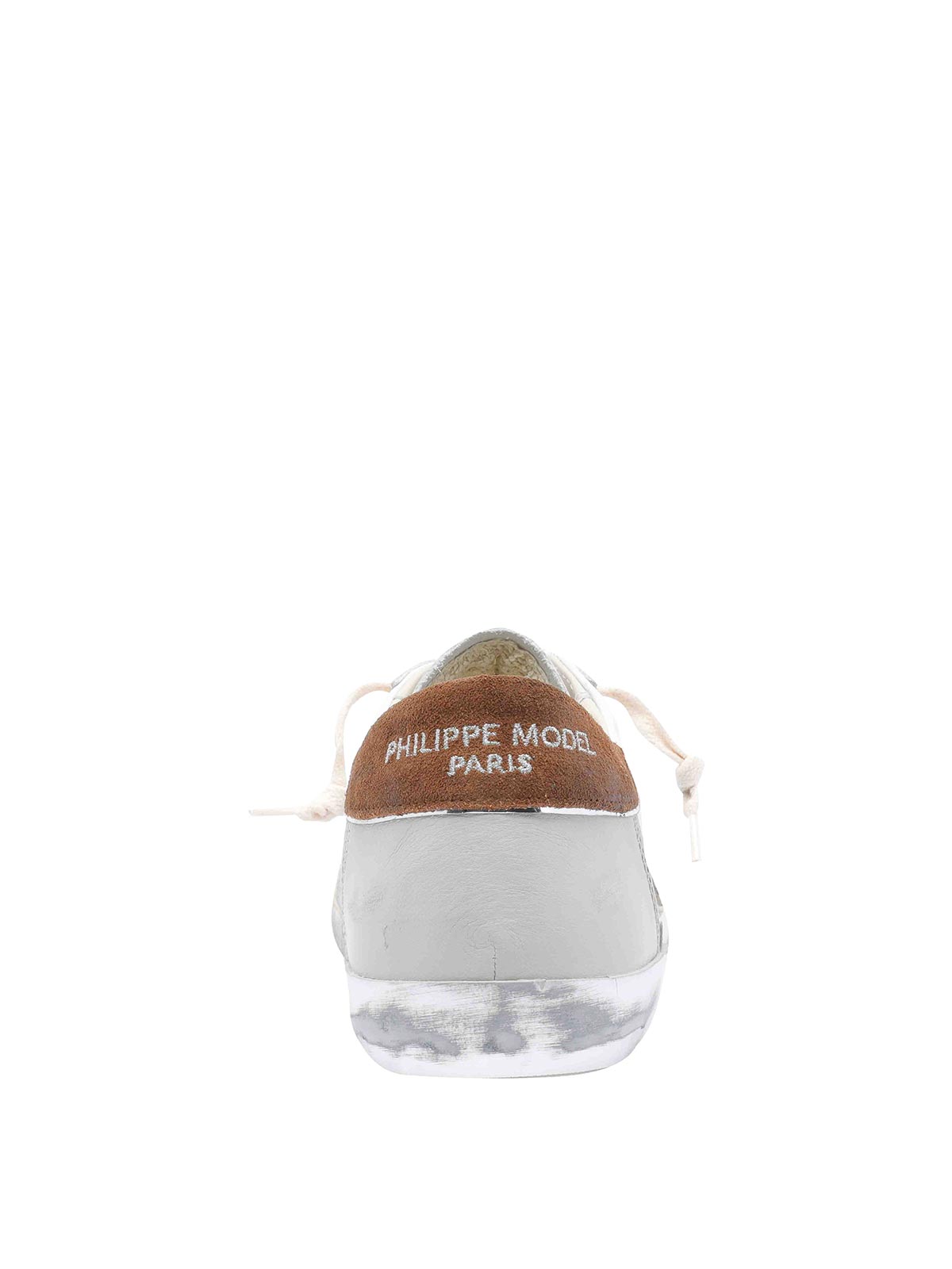 Philippe Model Low Top Sneakers With Suede Heel Tab In White