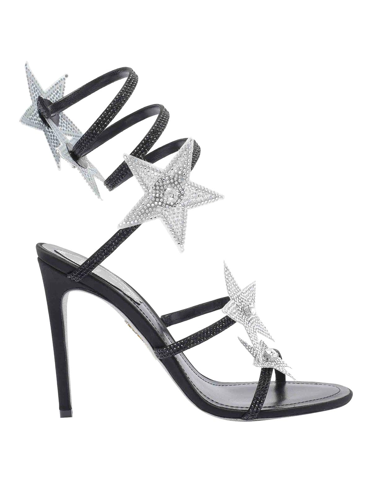 René Caovilla Round Toe High Heel Sandals In Black