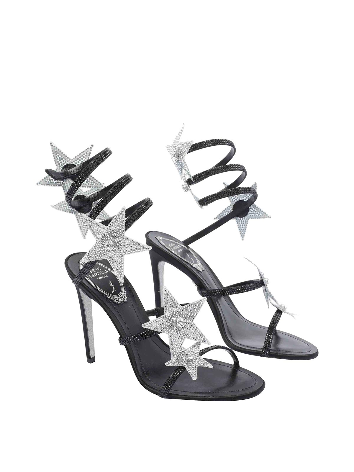 René Caovilla Round Toe High Heel Sandals In Black