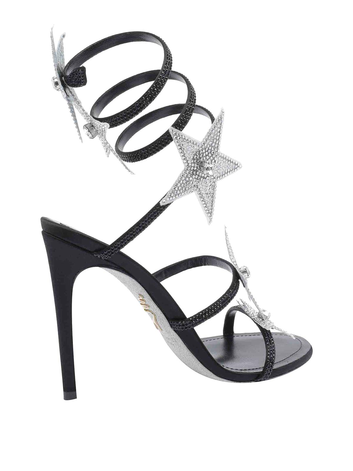 René Caovilla Round Toe High Heel Sandals In Black